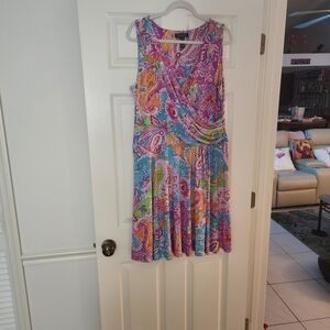 Ralph Lauren Sleeveless Paisley Mini Dress in Pink, Blue & Green